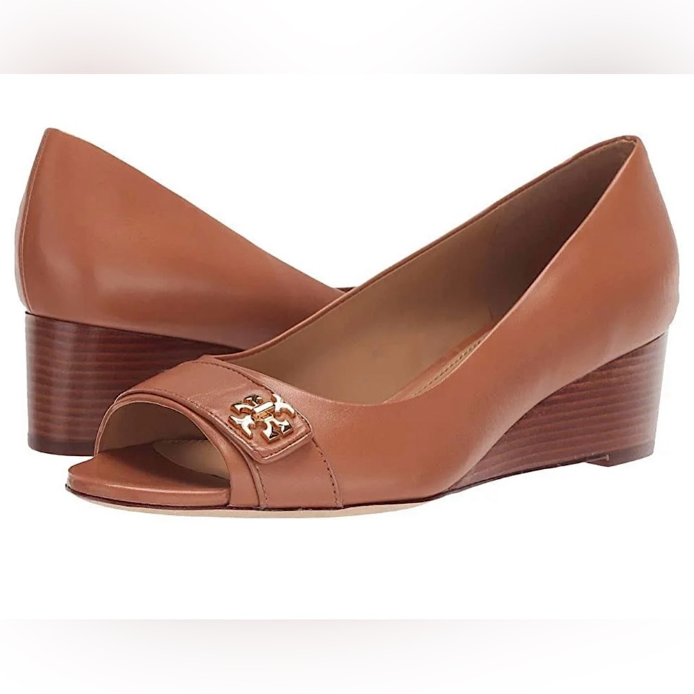 Tory Burch Kira 45mm Open-Toe
Leather Wedge | pre- owned size 8M gently used